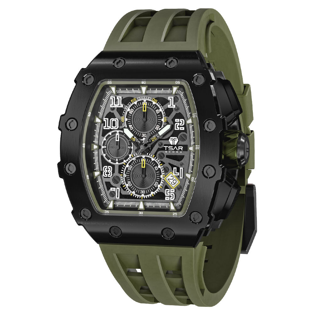 TSAR BOMBA Mens Watch Top Brand 50M Waterproof Stainless Steel Wristwatch Sport Chronograph Watch for Men