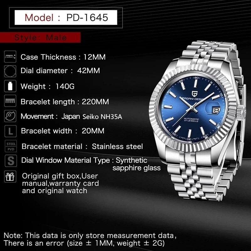 PAGANI DESIGN Men Mechanical Watch Top Brand Luxury Automatic Watch Sport Stainless Steel Waterproof