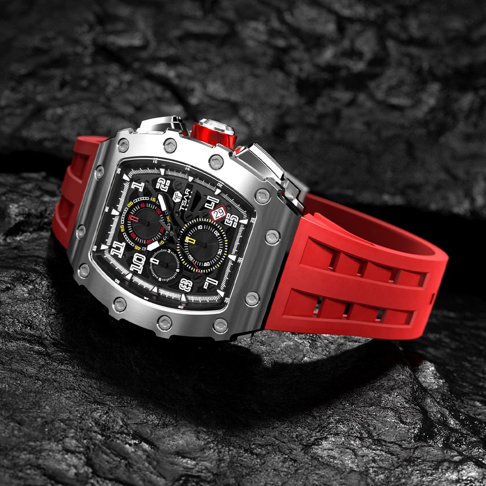 TSAR BOMBA Mens Watch Top Brand 50M Waterproof Stainless Steel Wristwatch Sport Chronograph Watch for Men