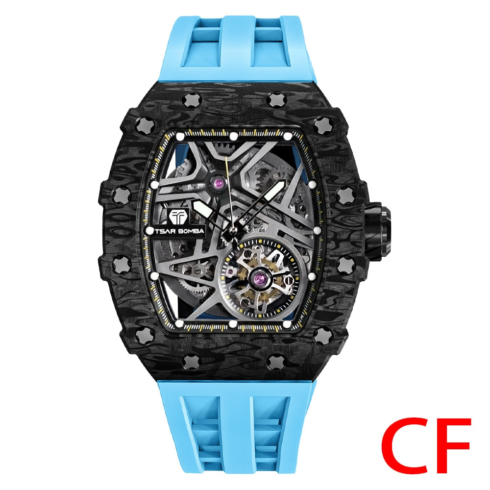 TSAR BOMBA 2022 New Watch Men Water Resistant  Luxury White WristWatch Skeleton Clock Tonneau Mechanical Watch for Men
